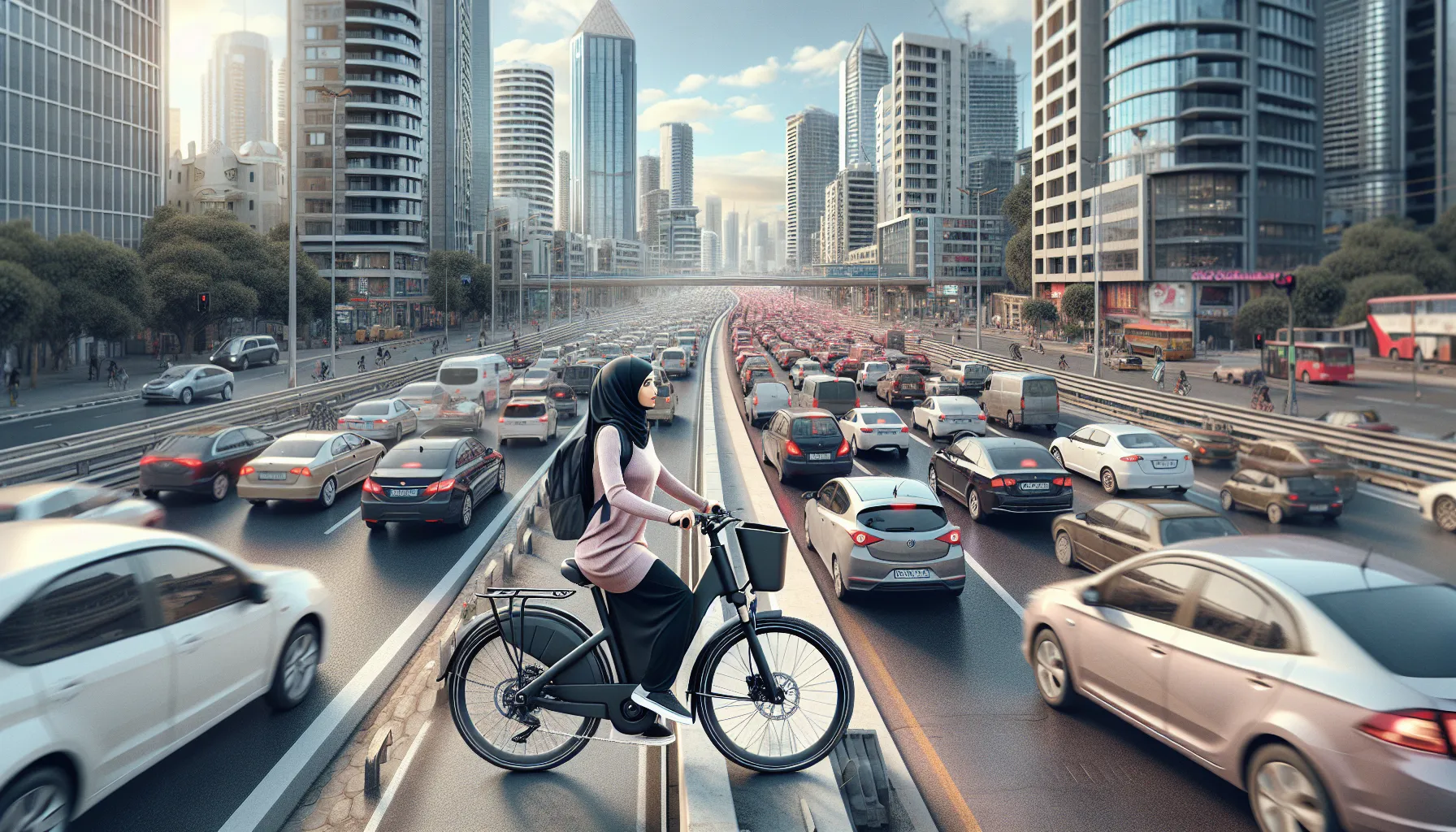 Electric bicycle in a busy city