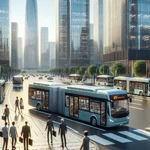 Electric buses in a modern city