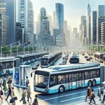 Electric buses in a city