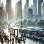 Electric buses in a city