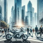 Electric motorcycle in urban setting