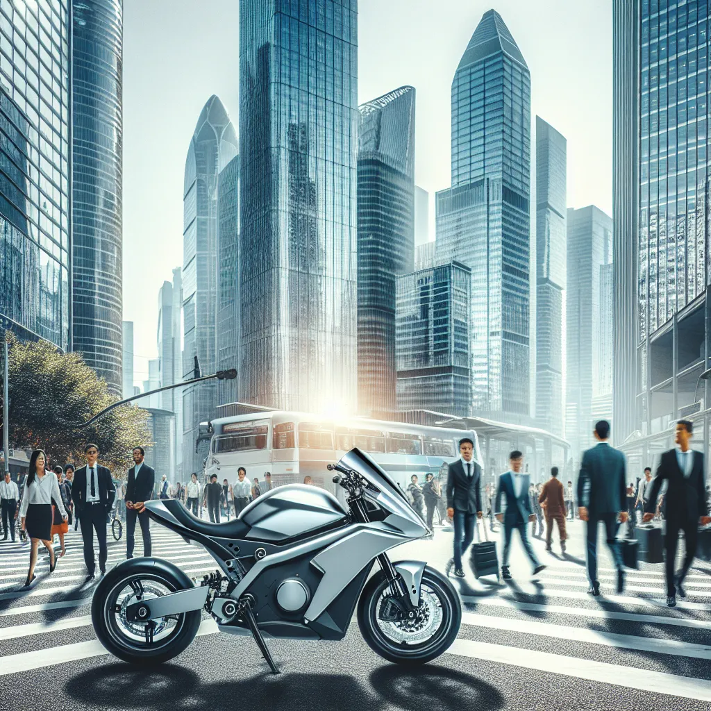 Electric motorcycle in urban setting