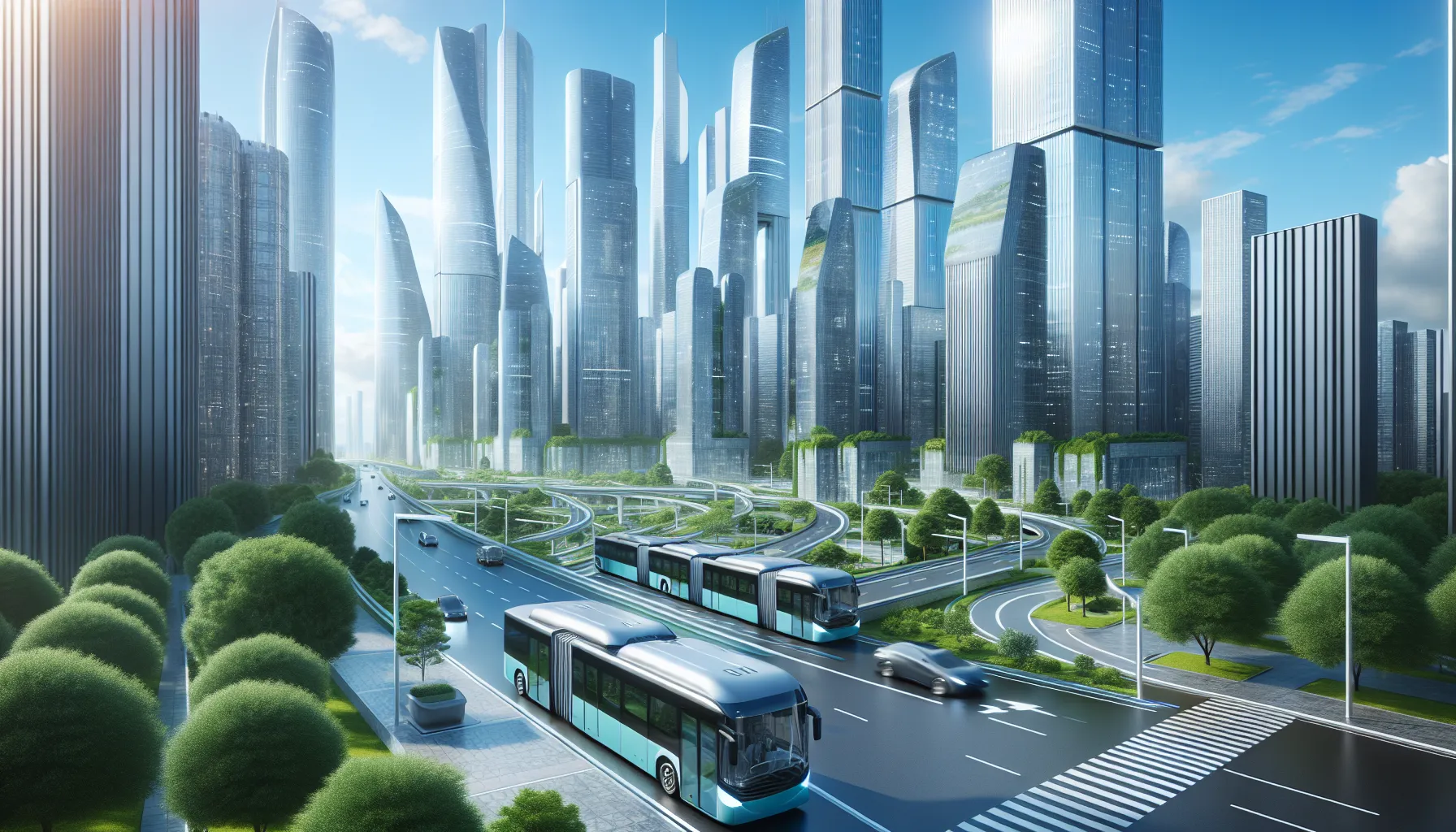 Electric buses in a modern city