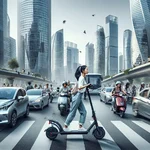 Electric scooter in urban setting