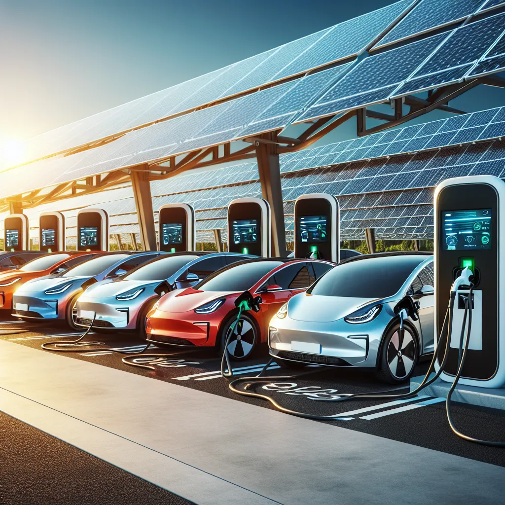 Electric vehicles charging at a station