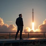 Elon Musk observing SpaceX rocket launch