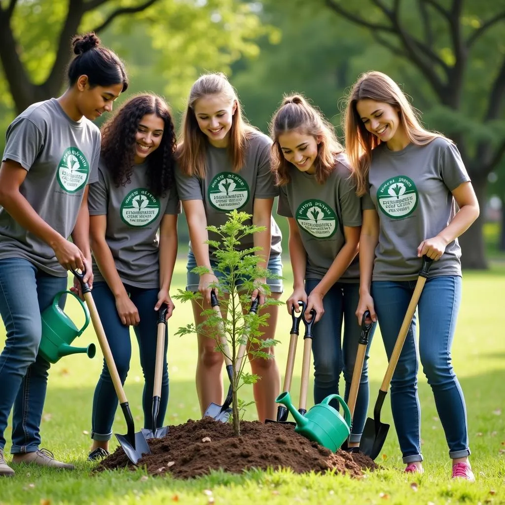 Environmental Conservation Society members planting trees