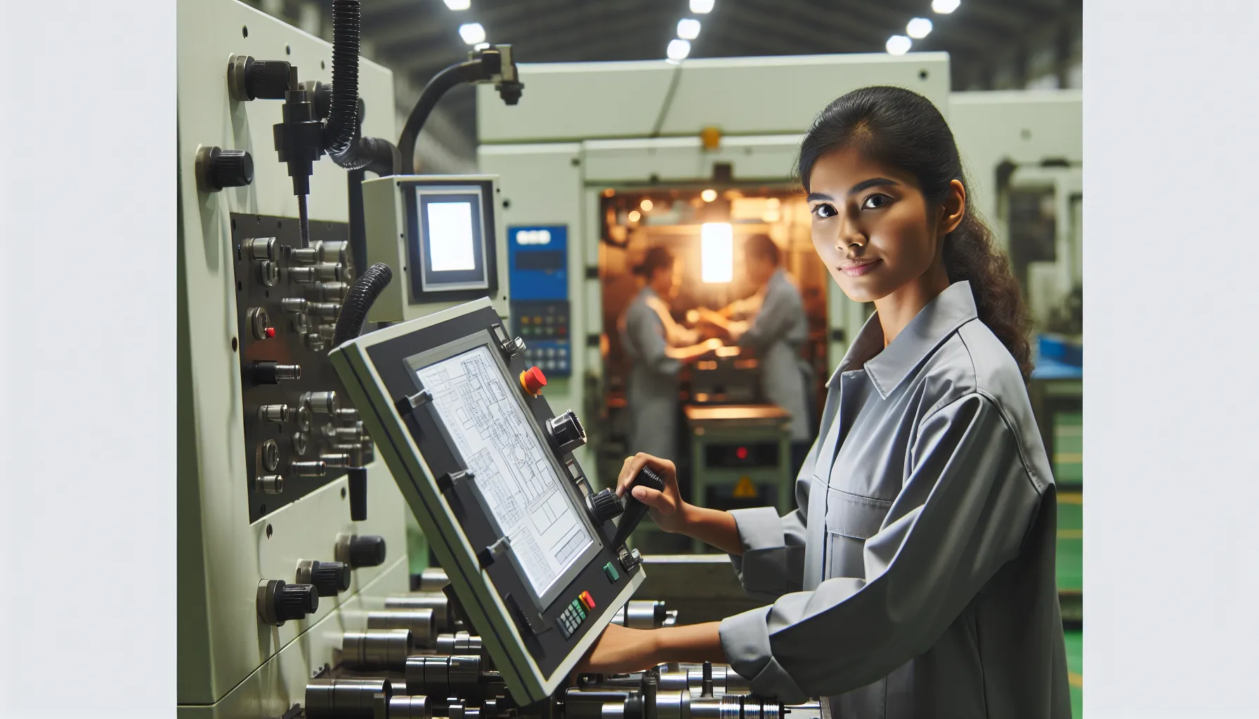 Factory Worker Using Machinery