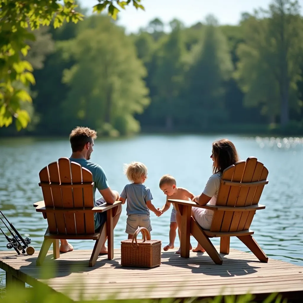 Family enjoying a peaceful day at a lakeside retreat