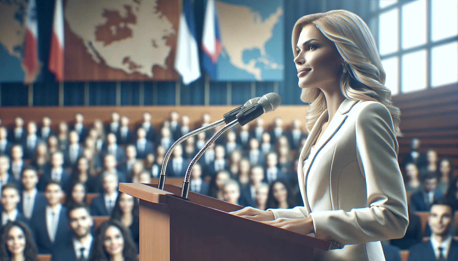 A female politician delivering a powerful speech