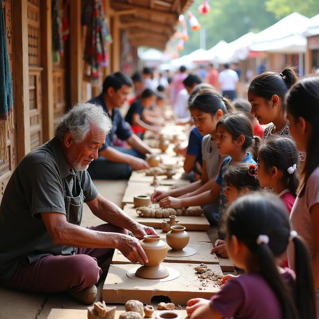 Artisans demonstrating traditional crafts at a cultural festival