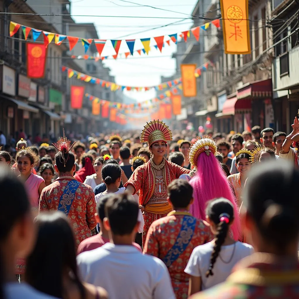 Vibrant festival atmosphere for IELTS Speaking practice