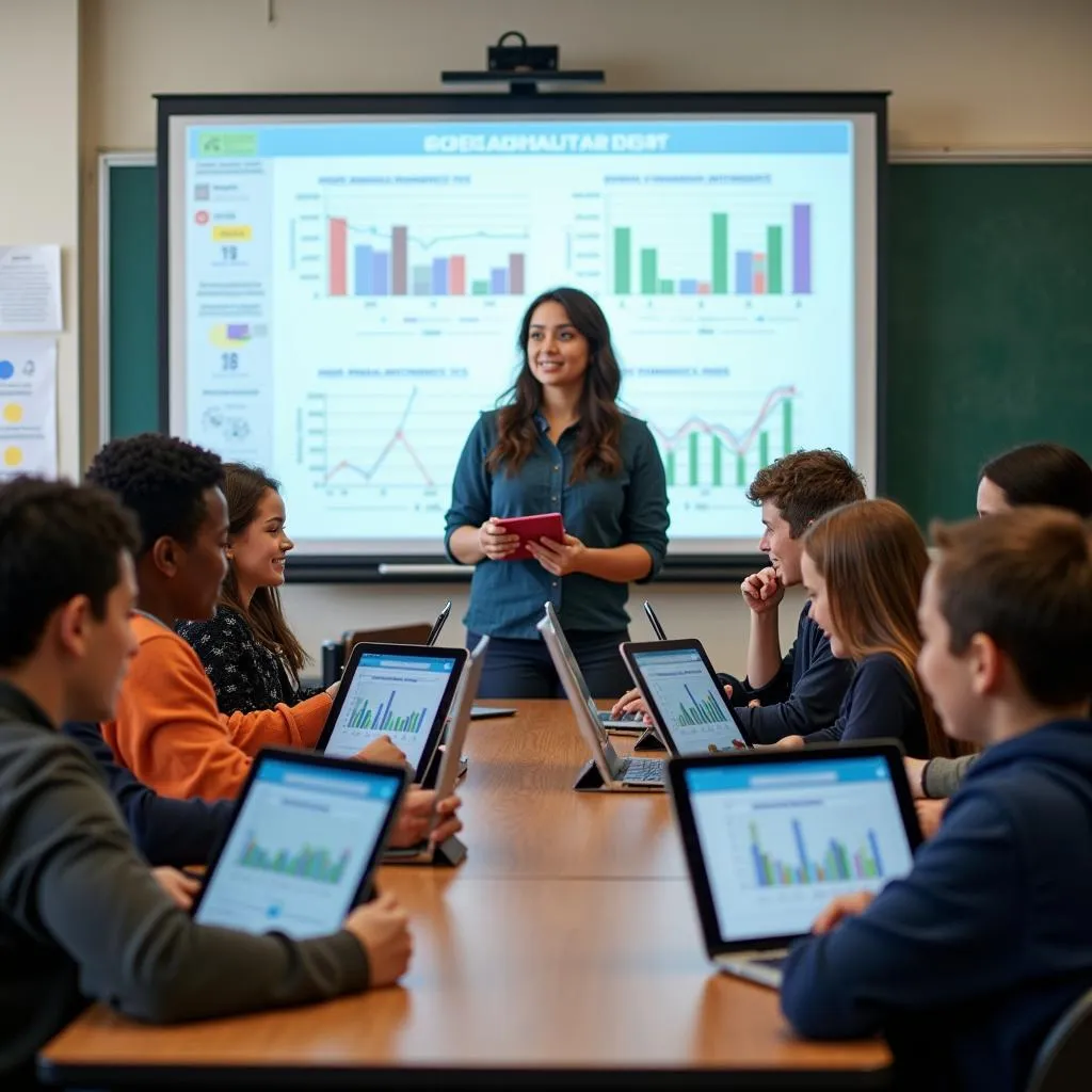 Students learning about finance in a classroom