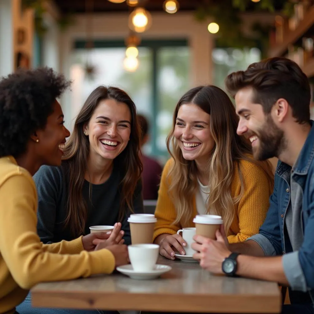 Friends hanging out at a cafe