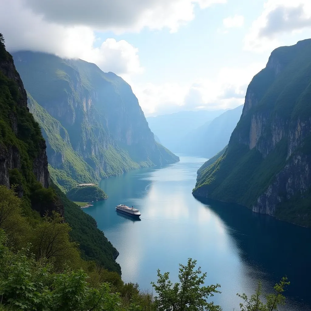 Scenic view of Geirangerfjord in Norway