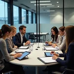 Diverse boardroom meeting with men and women discussing business strategies