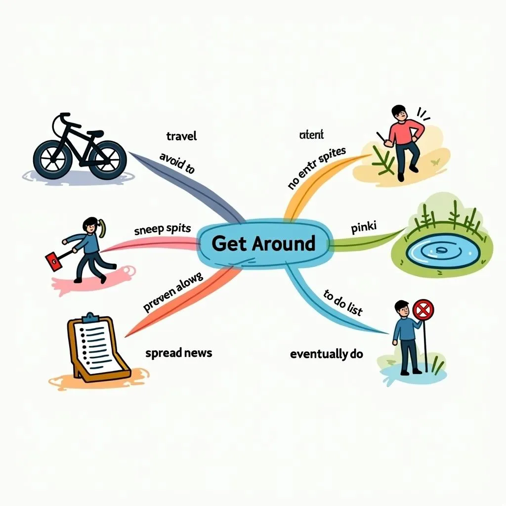 Visual memory aids for 'get around' meanings