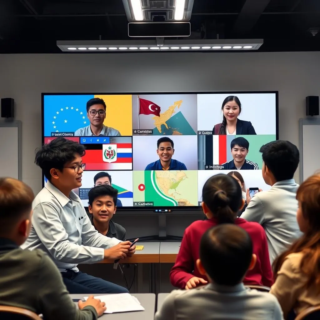 Students from different countries interacting in a virtual classroom