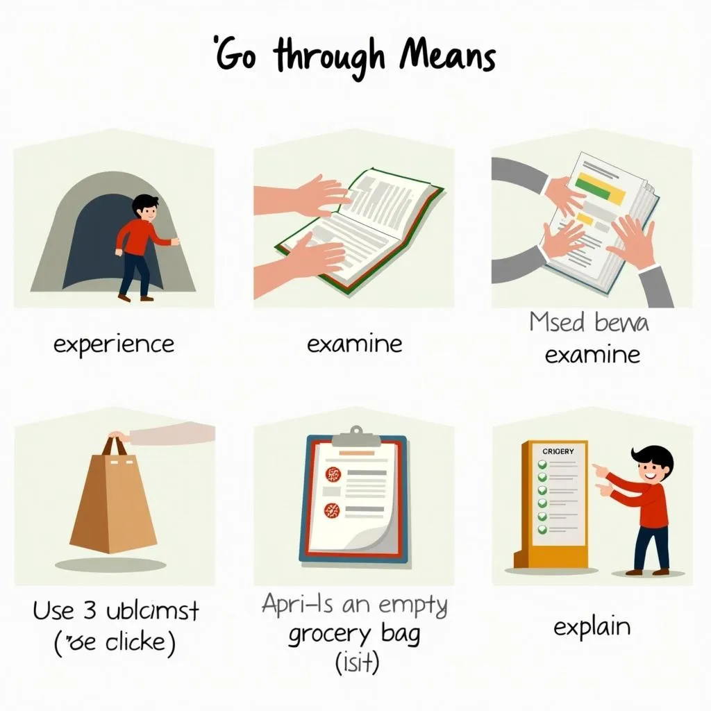 Visual memory aids for 'Go through' meanings