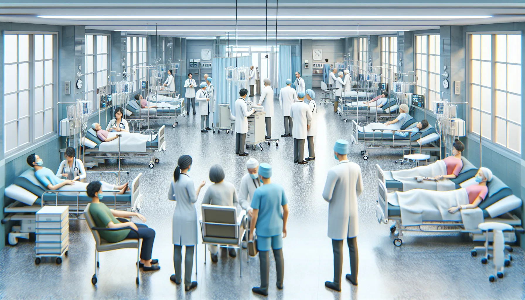 People receiving medical treatment in a hospital