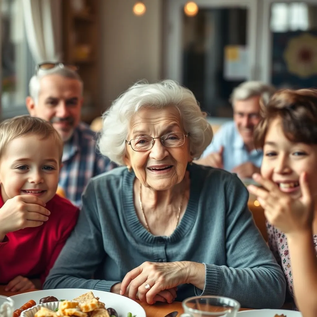 Grandmother enjoying a meal with family