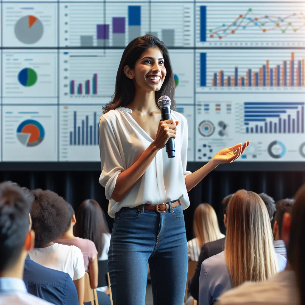 Confident speaker presenting to an audience