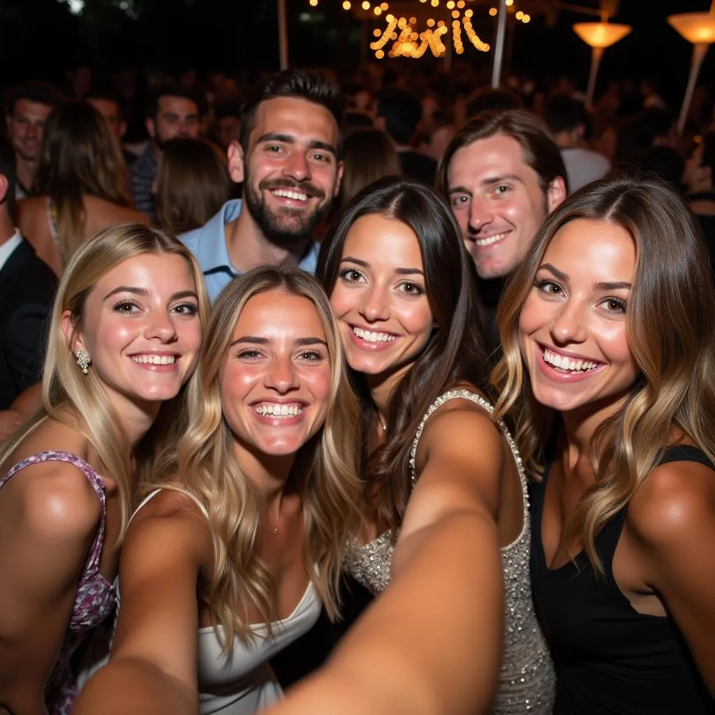 Group of friends taking a selfie at a party