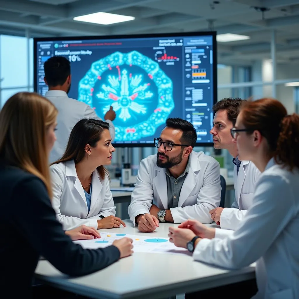 Group of scientists collaborating on research