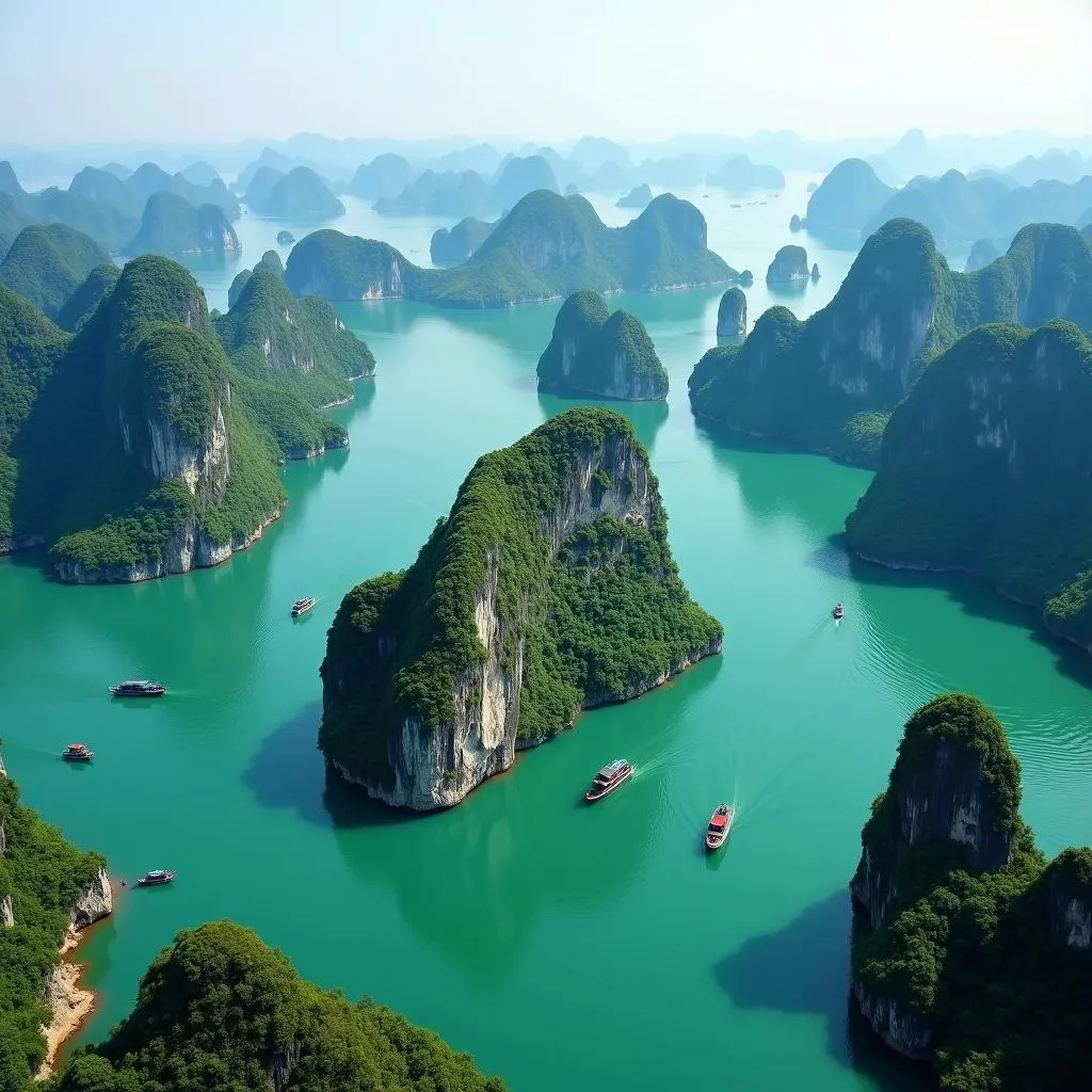 Ha Long Bay's limestone karsts rising from emerald waters