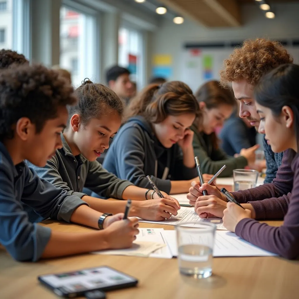 Students engaged in hands-on learning in a classroom