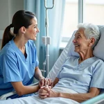 Helpful nurse comforting patient in hospital