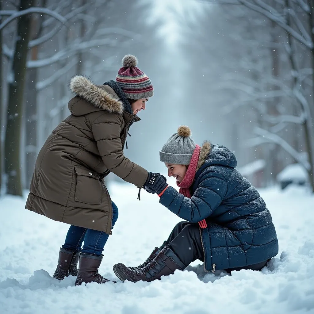 Helping Elderly Neighbor During Snowstorm