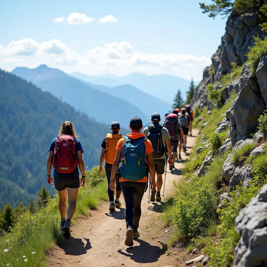 Group of hikers on a mountain trail