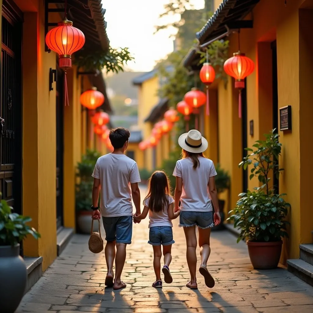 Family exploring Hoi An's ancient streets