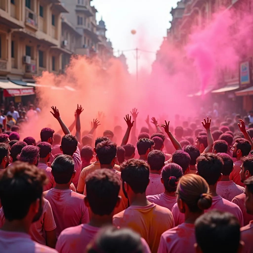 Colorful Holi festival celebration in Jaipur