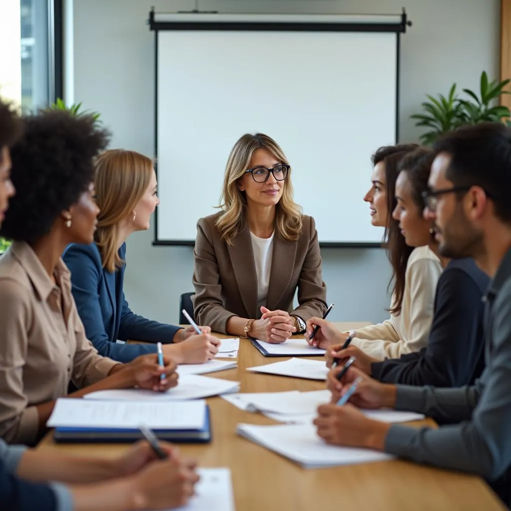 Humble leader in a team meeting