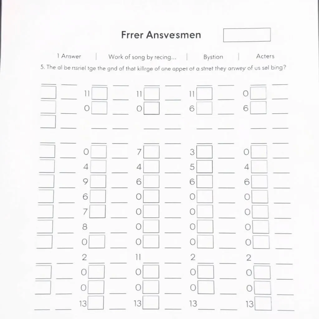 IELTS Reading answer sheet