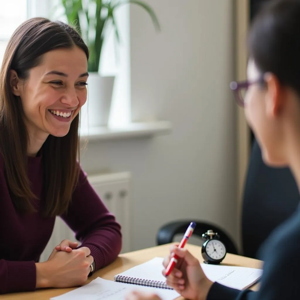 IELTS candidate practicing speaking with a tutor