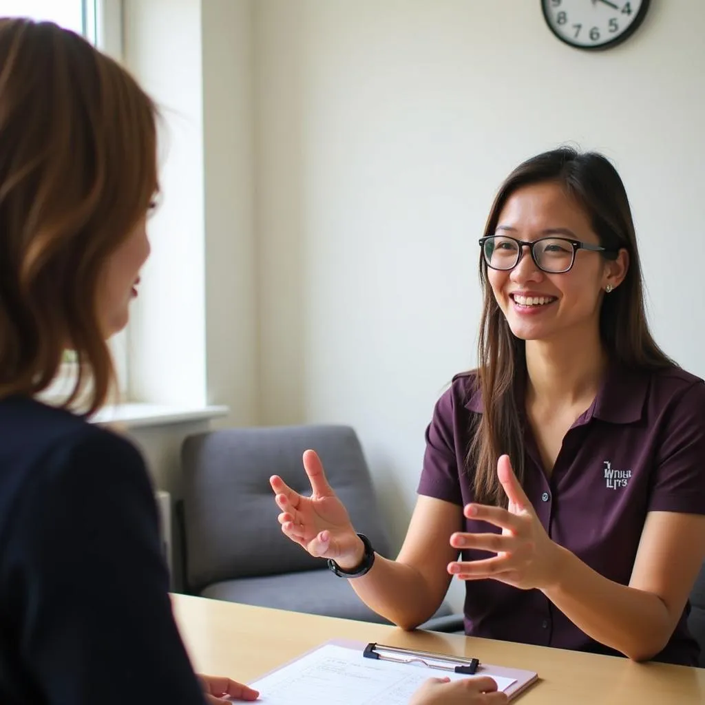 IELTS examiner conducting a speaking test with a candidate