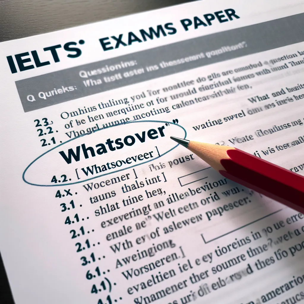 IELTS exam paper with 'whatsoever' highlighted