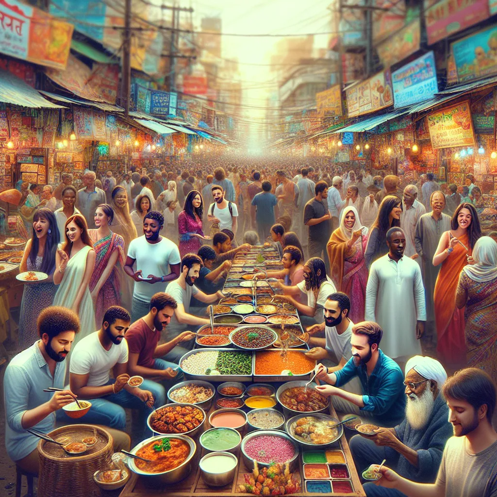 Vibrant Indian street food market