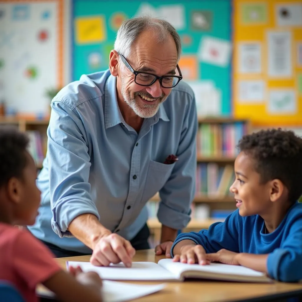 Inspiring teacher interacting with student