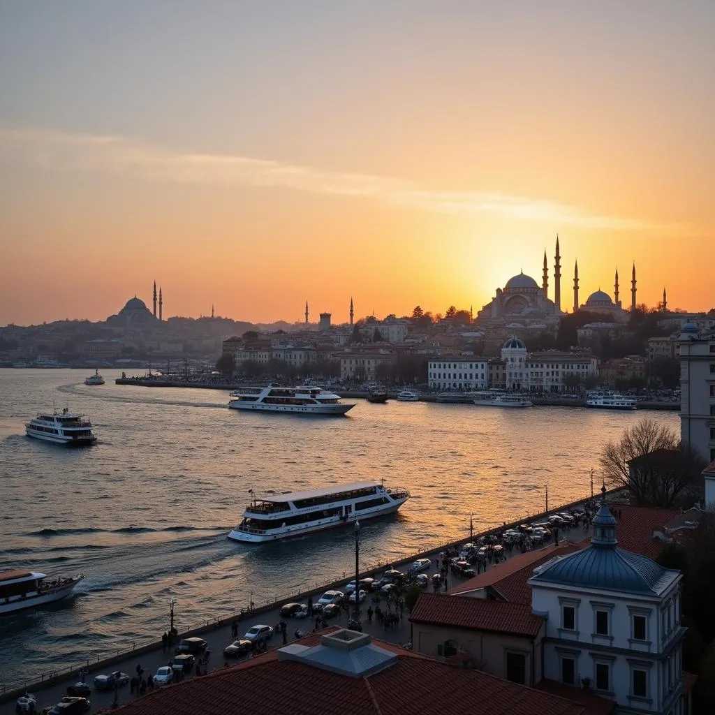 Istanbul skyline and Bosphorus Strait