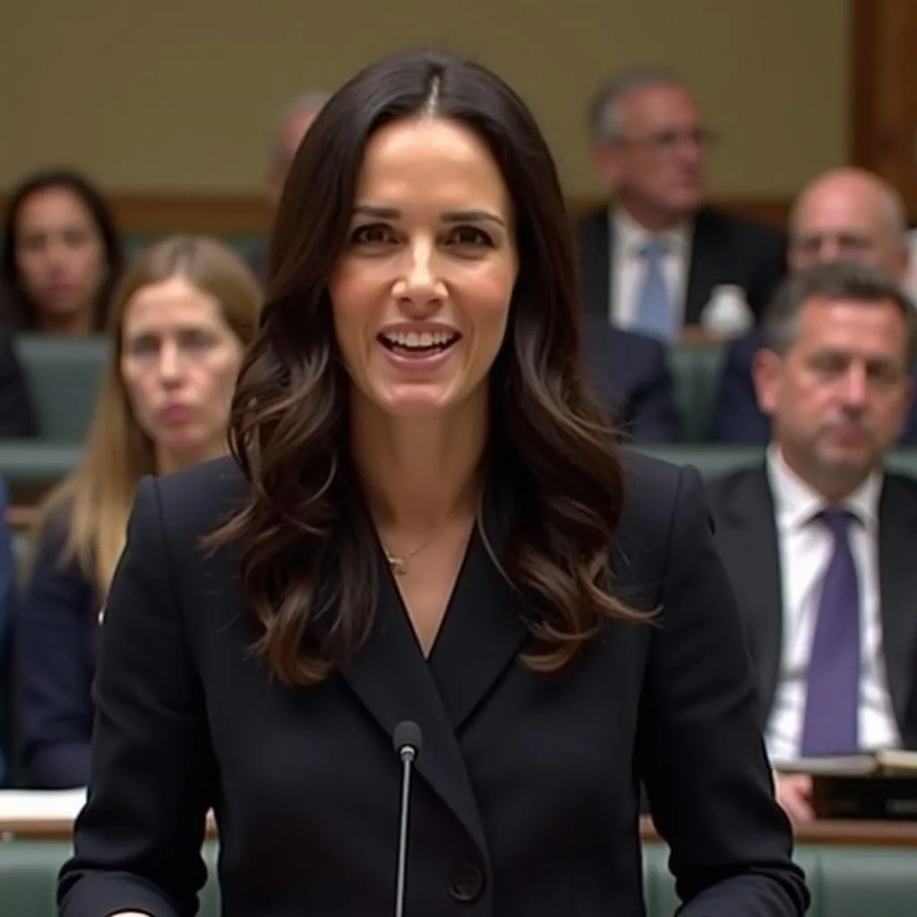 Jacinda Ardern delivering a speech