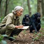 Jane Goodall observing chimpanzees in their natural habitat