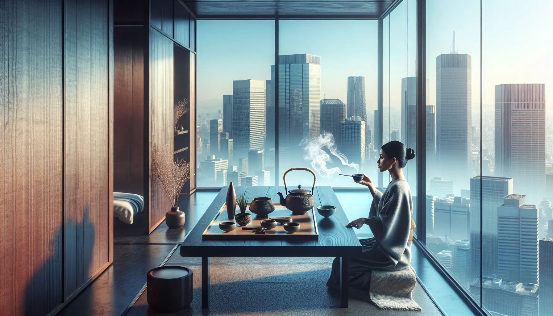 Traditional Japanese tea ceremony in a modern setting