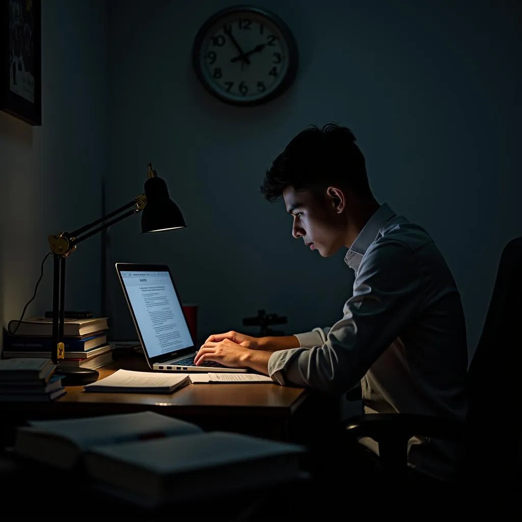 Focused individual working late at night