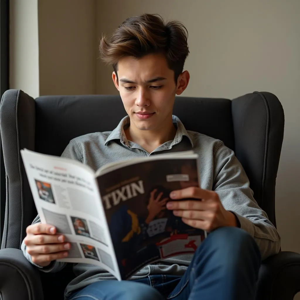 Person leafing through magazine for IELTS speaking