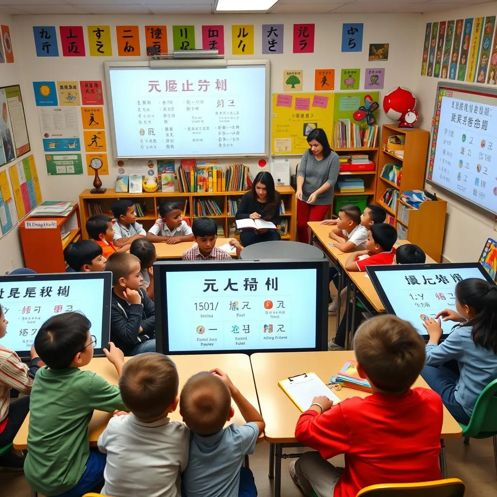 Diverse classroom with multilingual resources