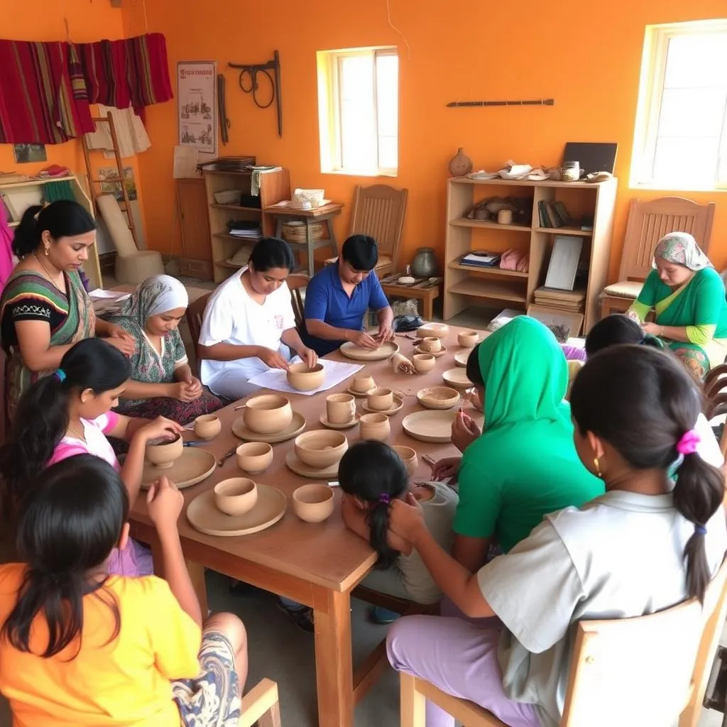 Local artisans teaching students in a school art program